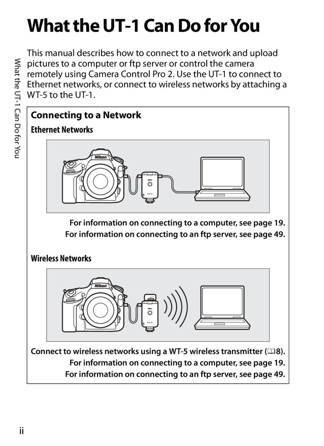 Nikon user manual What the UT-1 Can Do for You, Ethernet Networks, Wireless Networks 