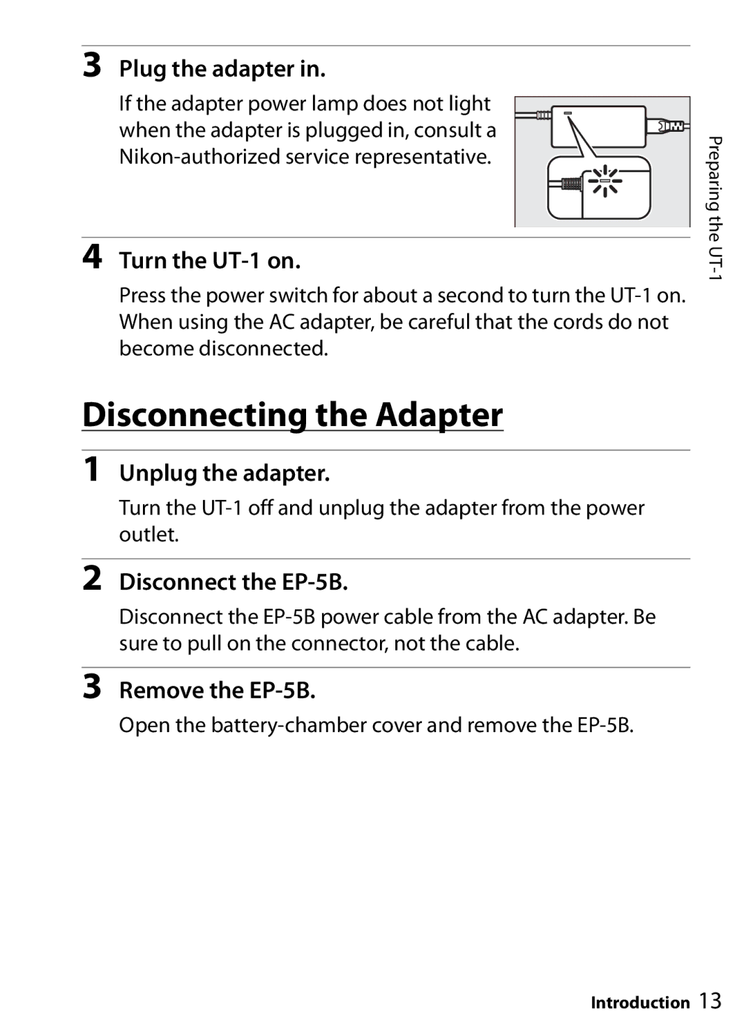 Nikon UT-1 user manual Disconnecting the Adapter 