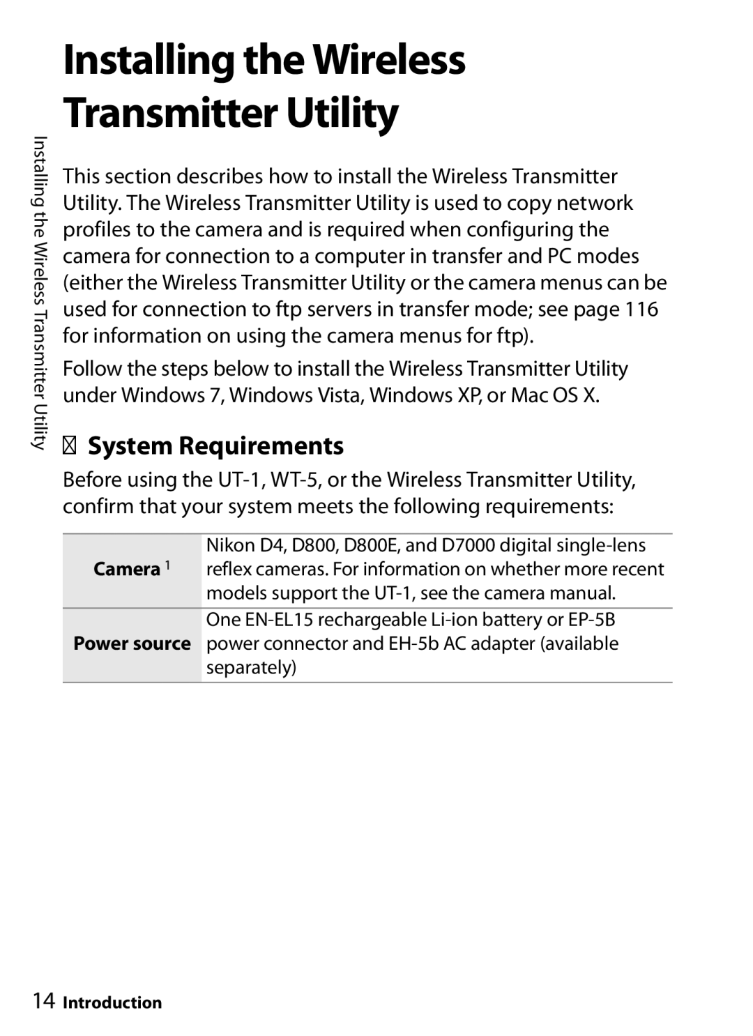 Nikon UT-1 user manual Installing the Wireless Transmitter Utility, System Requirements 