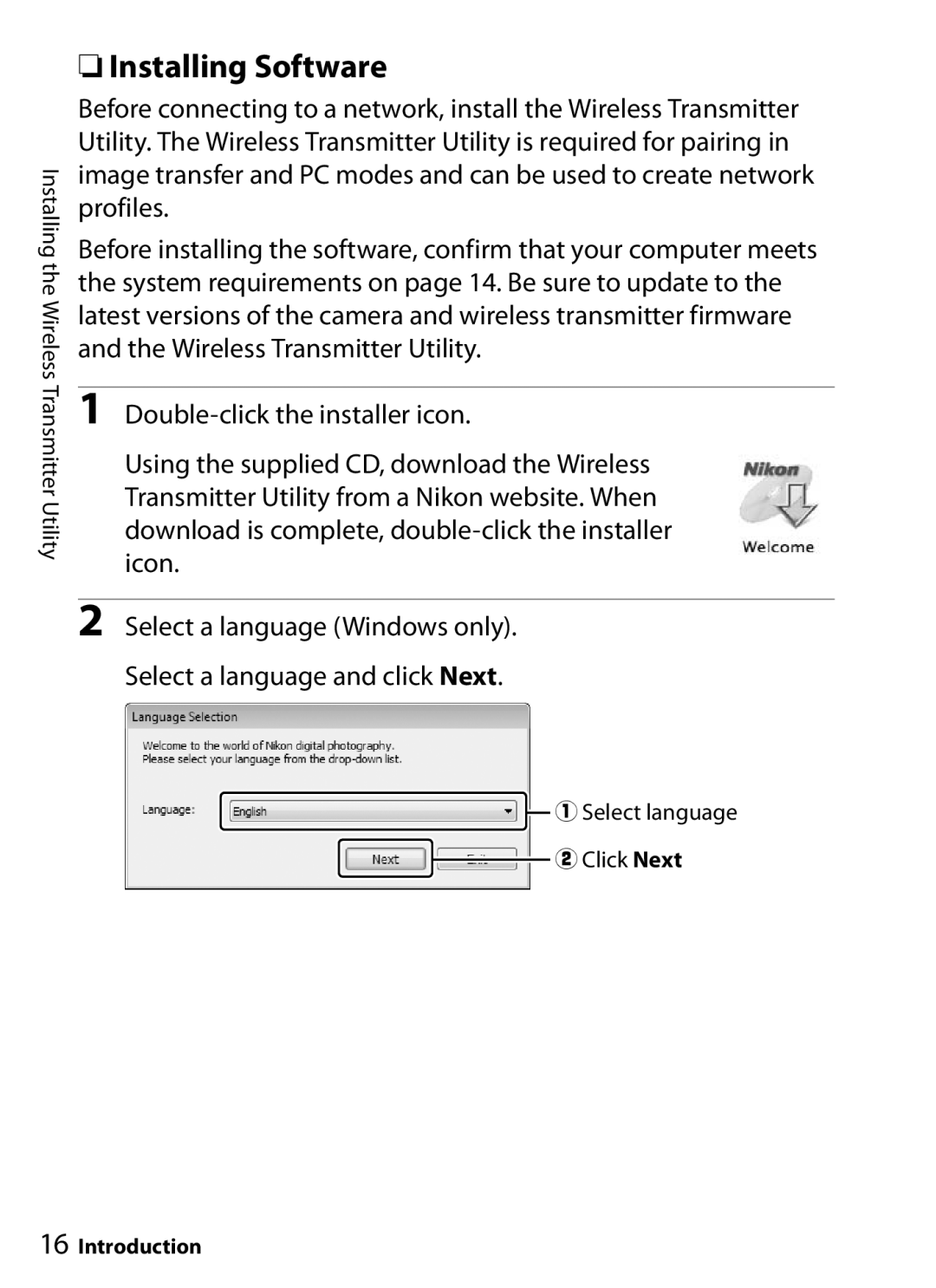 Nikon UT-1 user manual Installing Software 