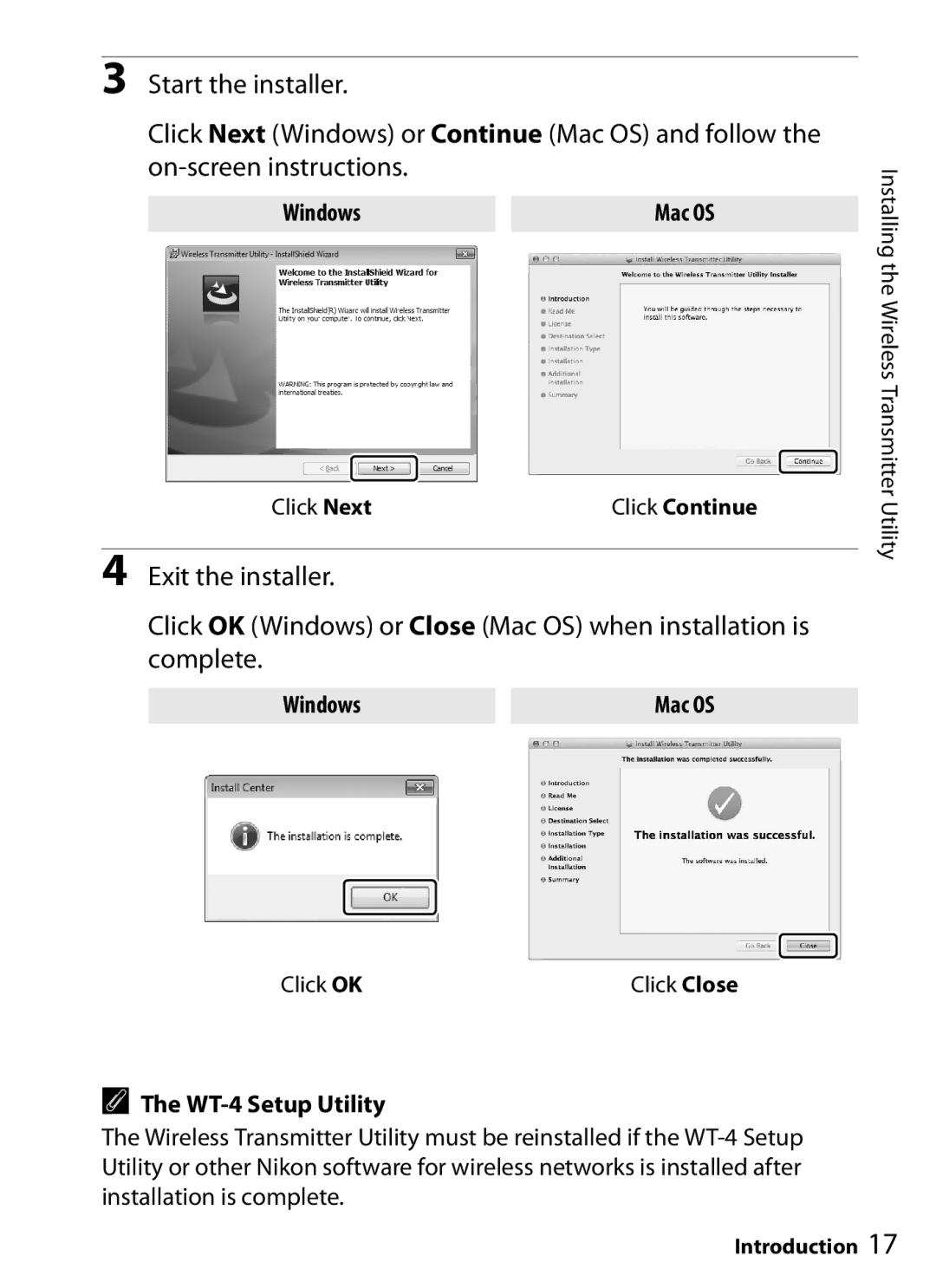 Nikon UT-1 user manual Windows Mac OS, WT-4 Setup Utility 