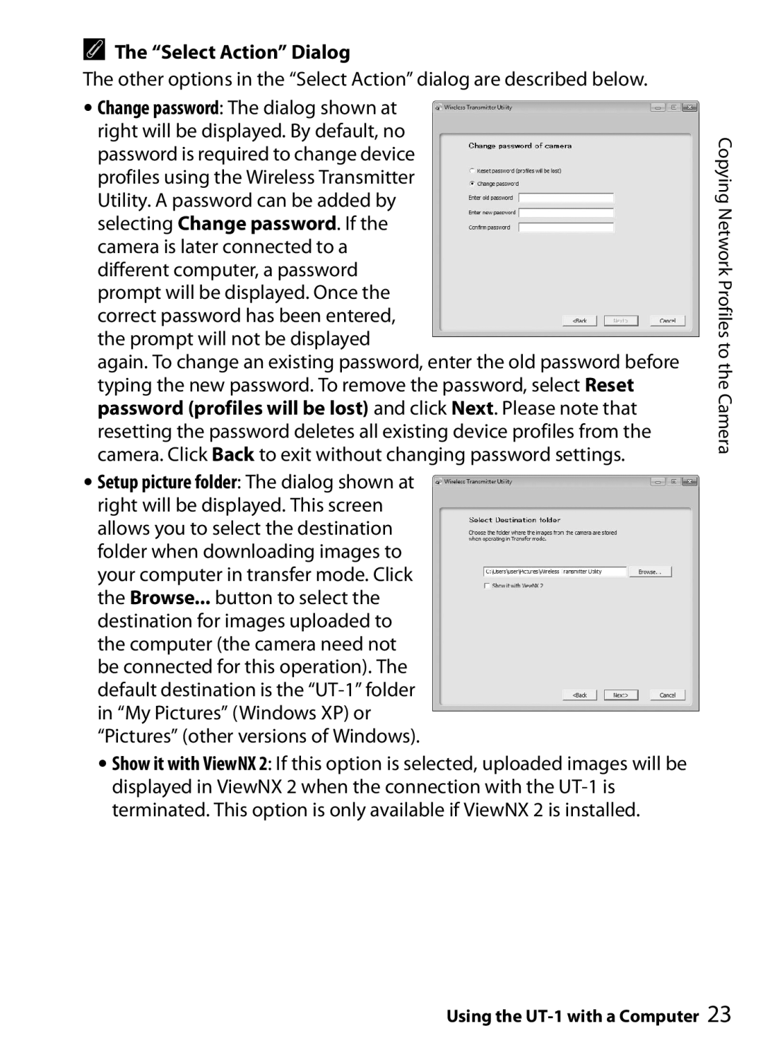 Nikon UT-1 user manual Select Action Dialog 