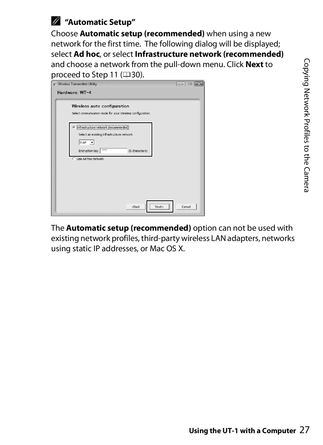 Nikon UT-1 user manual Copying Network Profiles to the Camera 