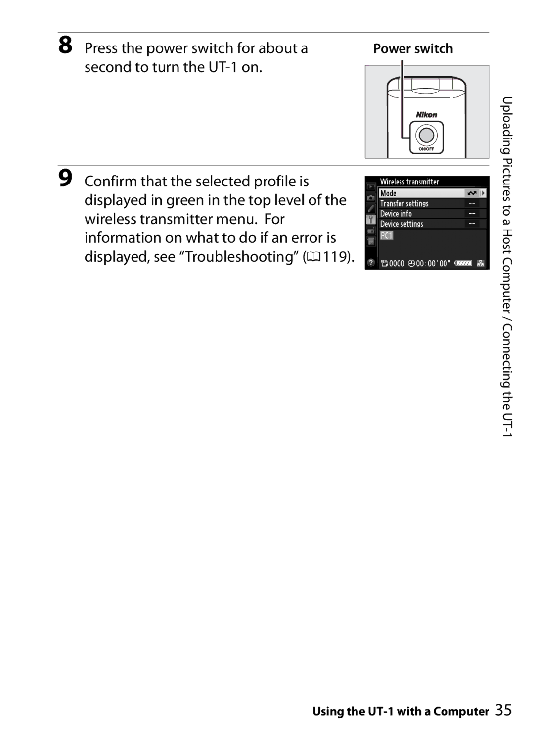 Nikon UT-1 user manual Power switch 