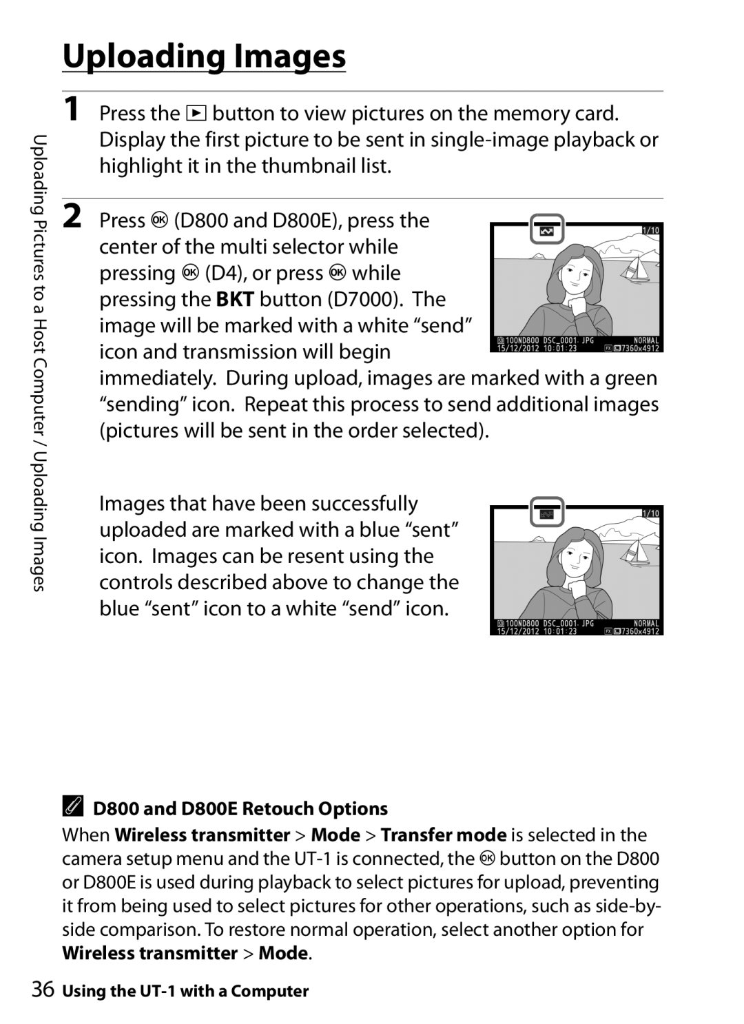 Nikon UT-1 user manual Uploading Images 