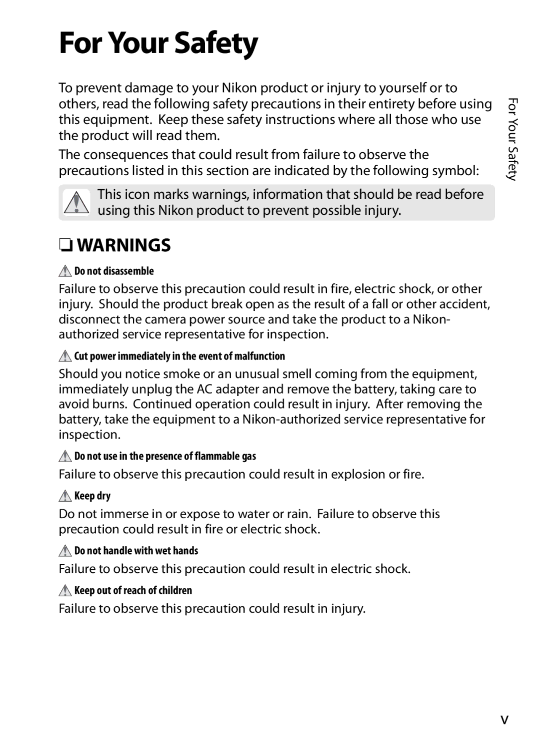 Nikon UT-1 user manual For Your Safety 