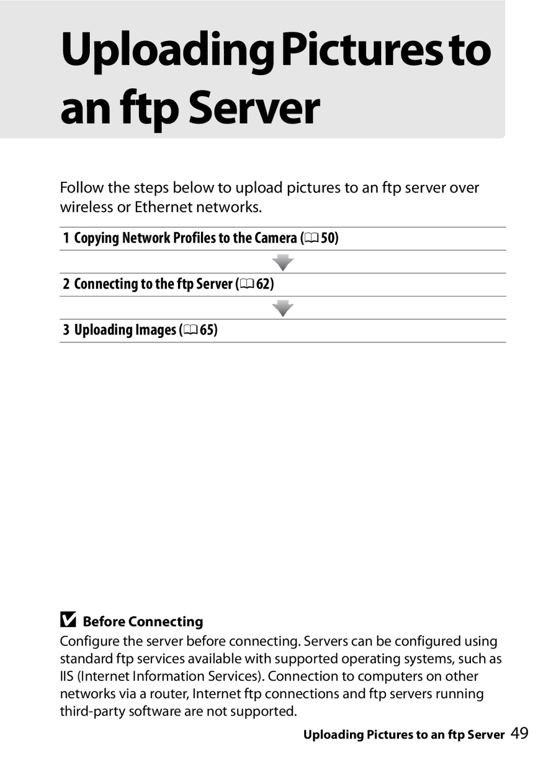 Nikon UT-1 user manual UploadingPicturesto an ftp Server 