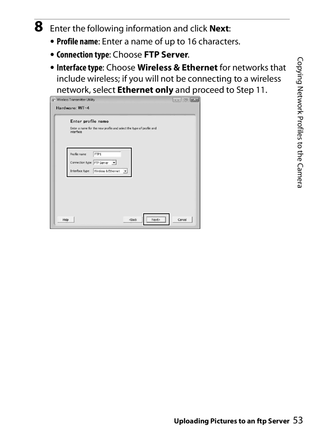 Nikon UT-1 user manual Connection type Choose FTP Server 