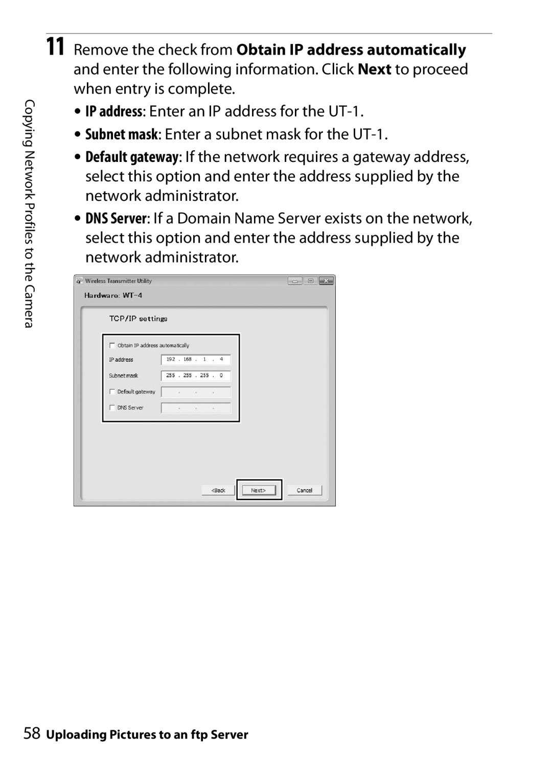 Nikon UT-1 user manual Uploading Pictures to an ftp Server 