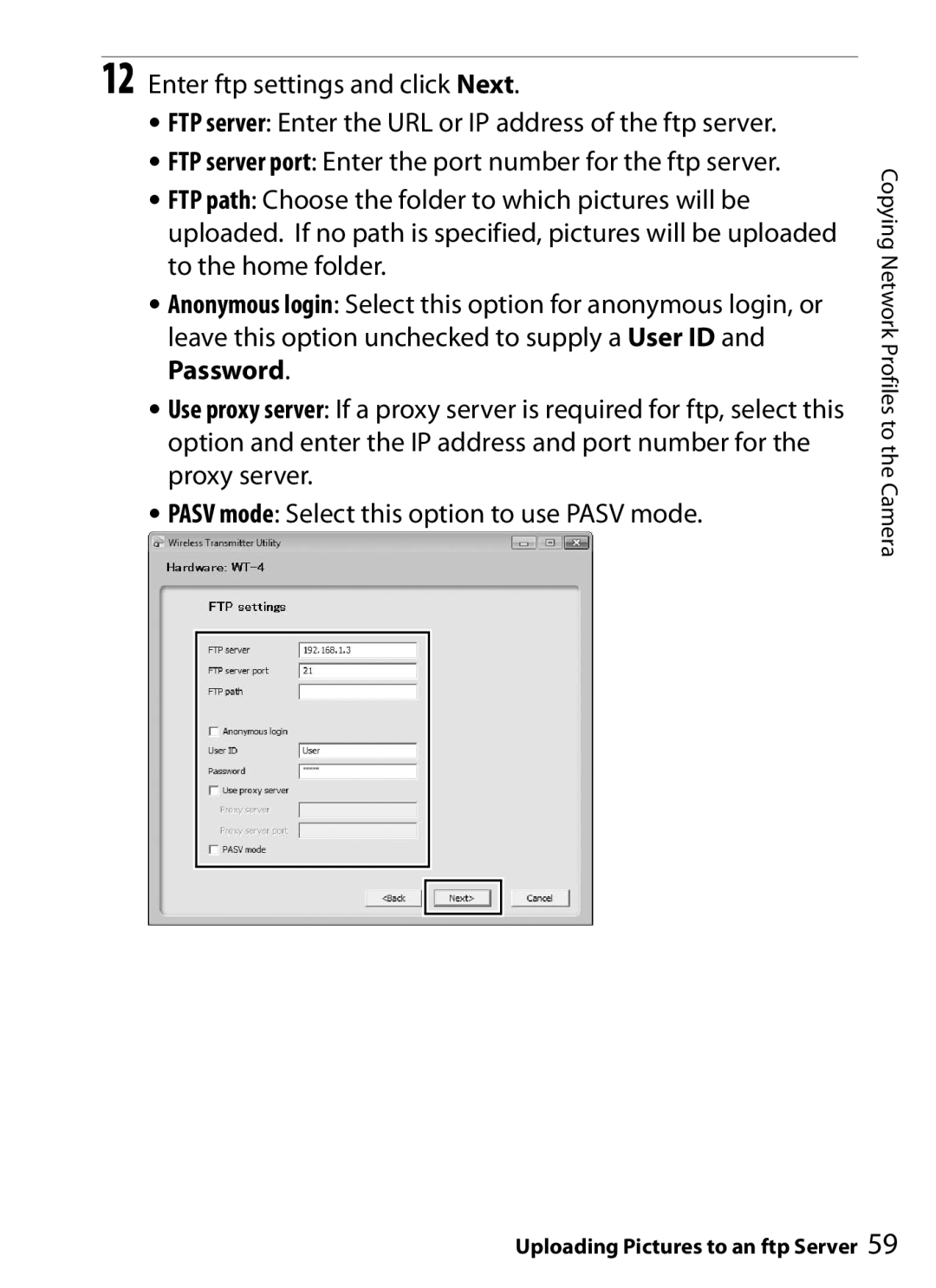 Nikon UT-1 user manual Copying Network Profiles to the Camera 