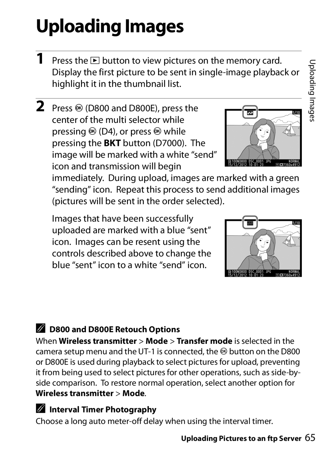 Nikon UT-1 user manual Uploading Images 