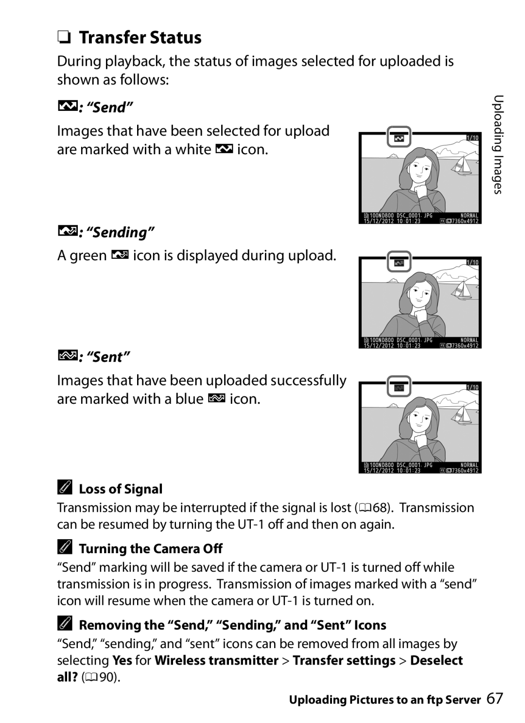 Nikon UT-1 user manual Transfer Status 