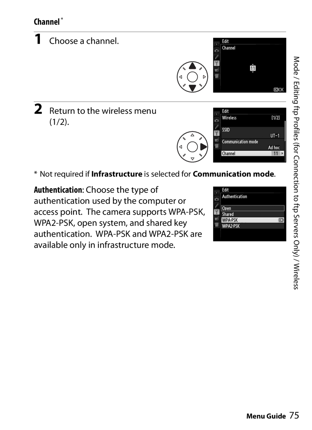 Nikon UT-1 user manual Channel, Choose a channel Return to the wireless menu 1/2 