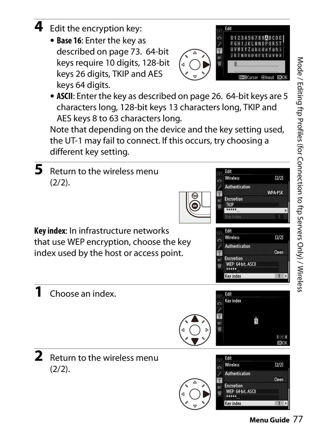 Nikon UT-1 user manual Choose an index Return to the wireless menu 2/2 