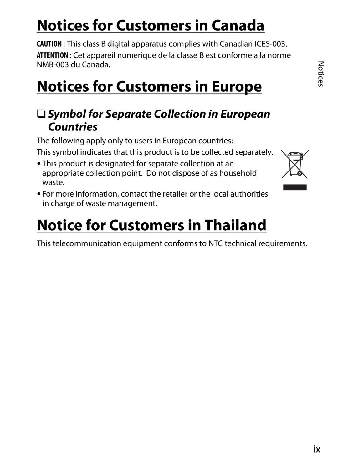 Nikon UT-1 user manual Symbol for Separate Collection in European Countries 