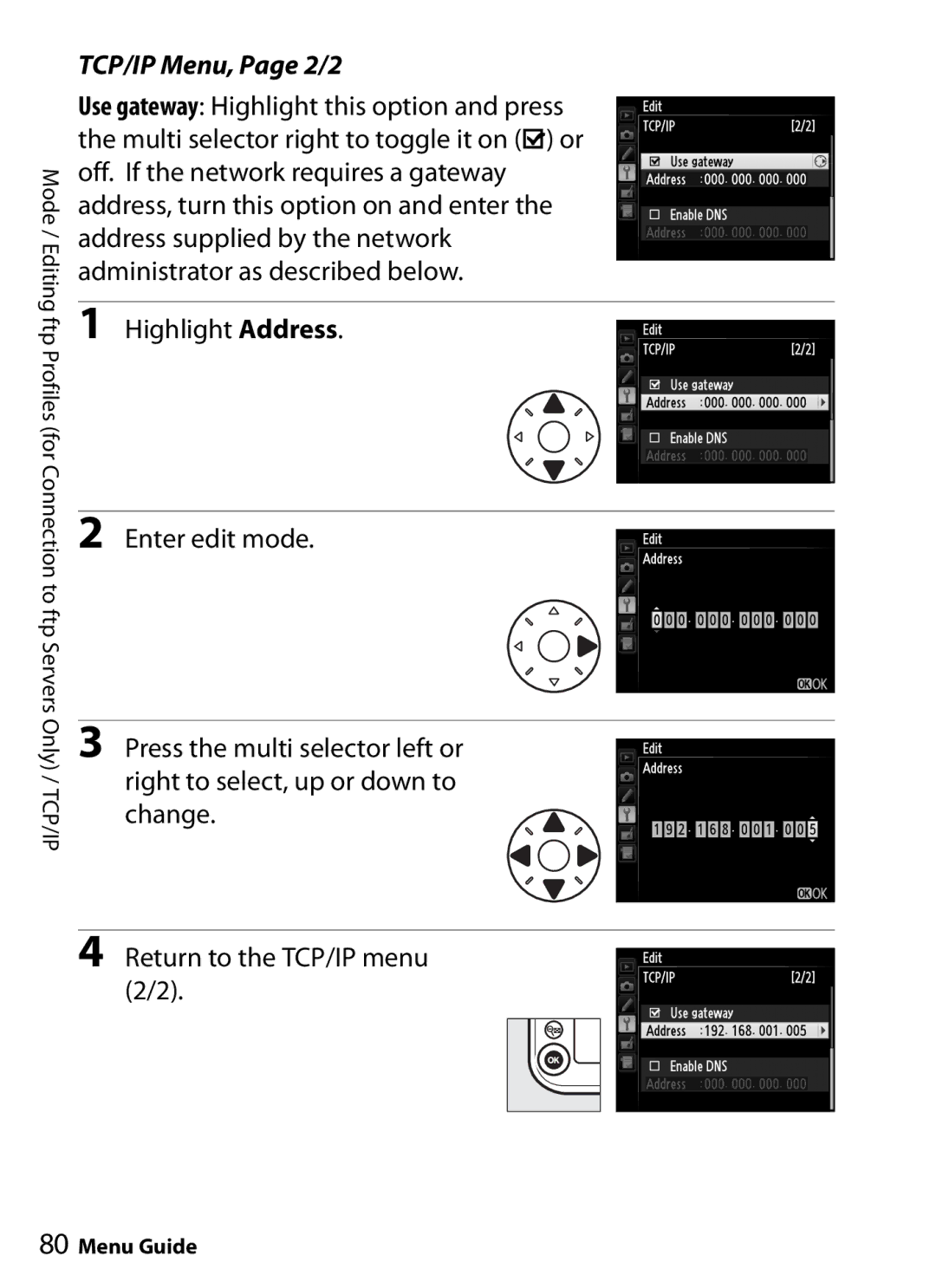 Nikon UT-1 user manual TCP/IP Menu, Page 2/2 