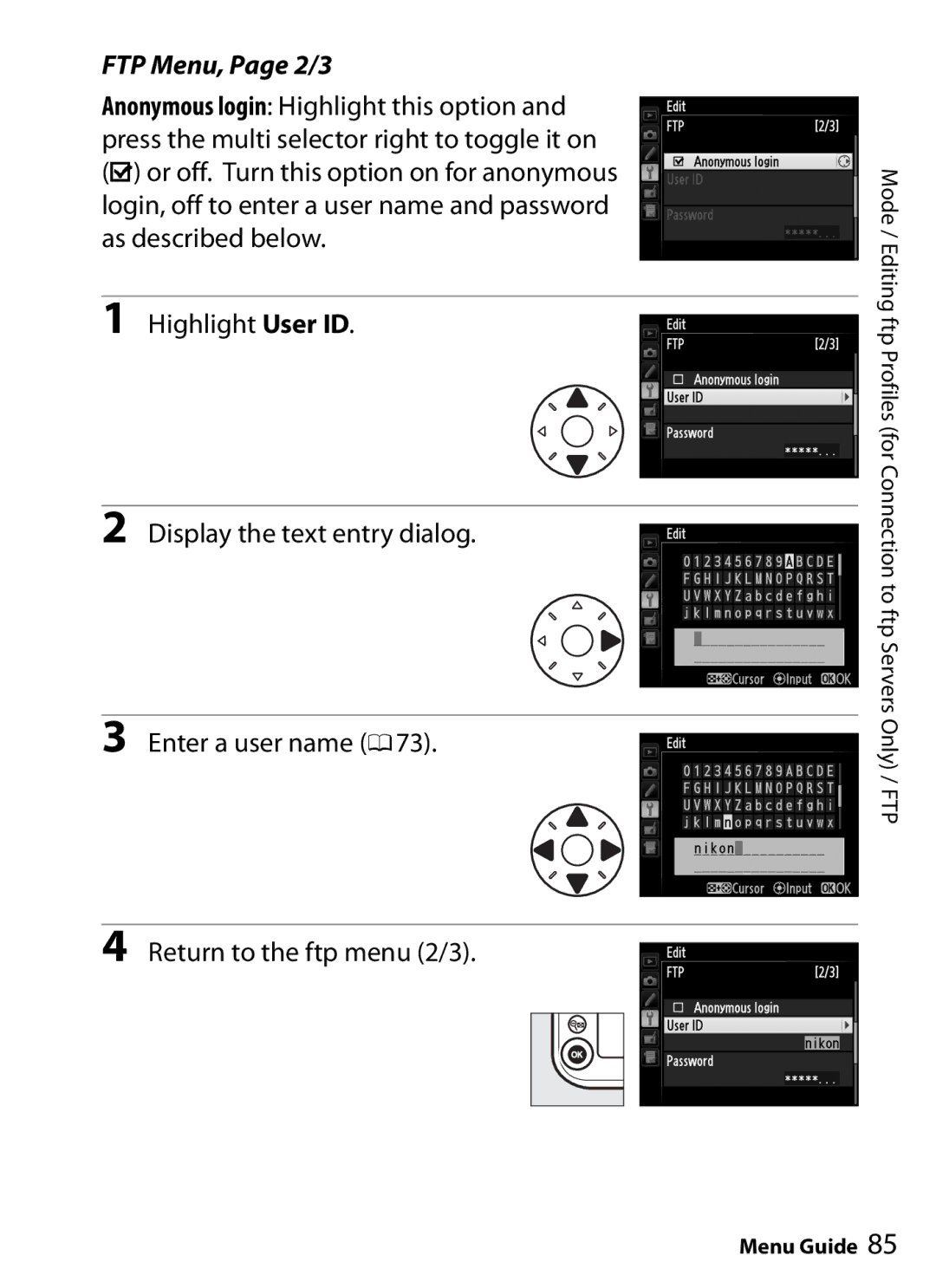 Nikon UT-1 user manual FTP Menu, Page 2/3 