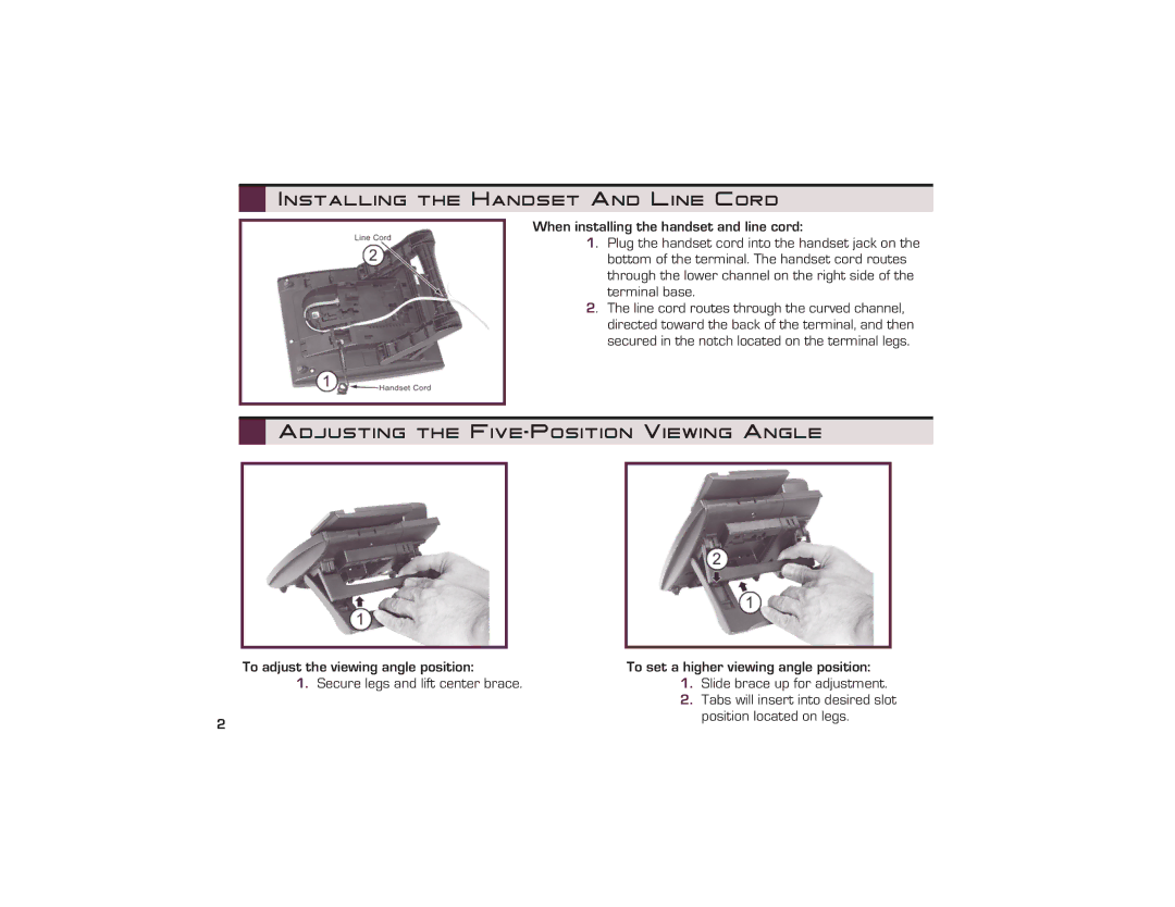 Nikon UX5000 manual Installing the Handset And Line Cord, Adjusting the Five-Position Viewing Angle 