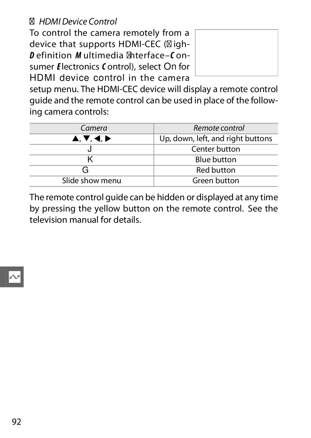 Nikon V1 manual Hdmi Device Control, Camera Remote control 