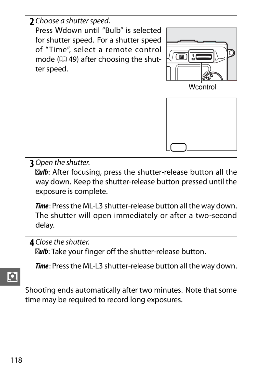 Nikon V1 manual Open the shutter, Close the shutter 