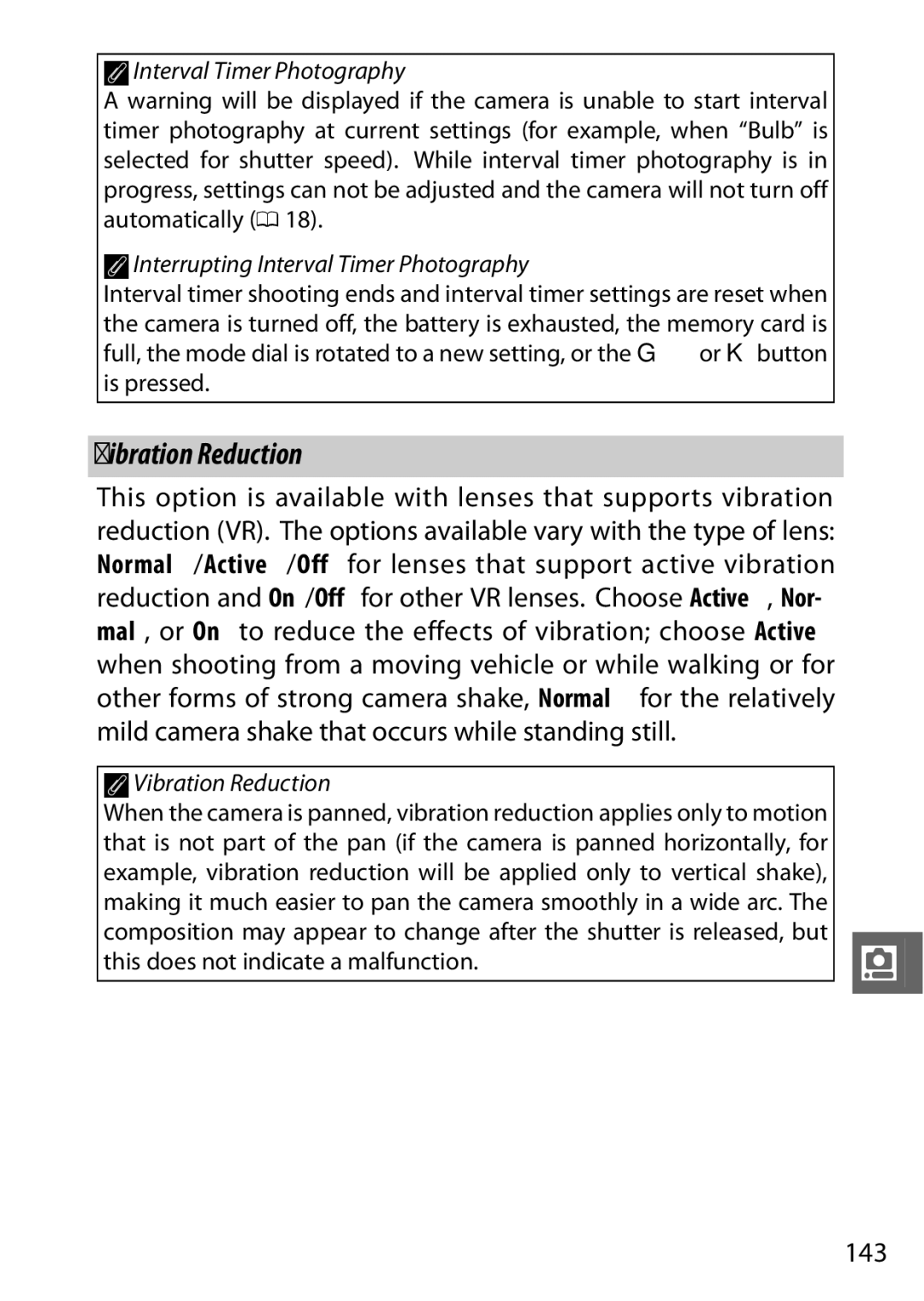 Nikon V1 manual 143, AVibration Reduction 
