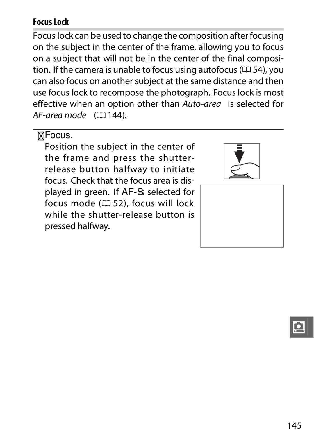 Nikon V1 manual Focus Lock, 145 