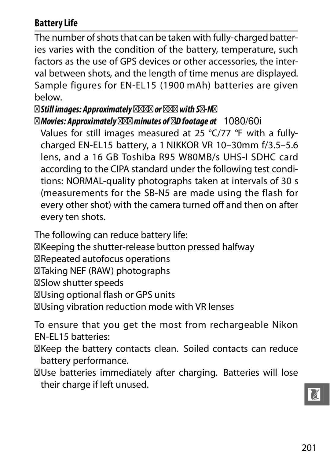 Nikon V1 manual Battery Life 