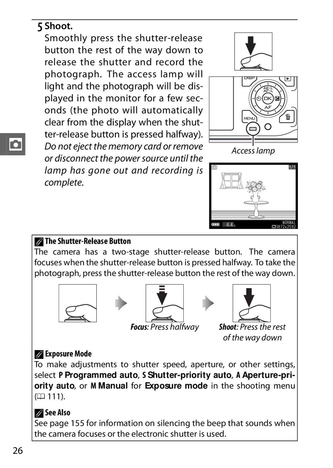 Nikon V1 manual Shoot, Shutter-Release Button, AExposure Mode 