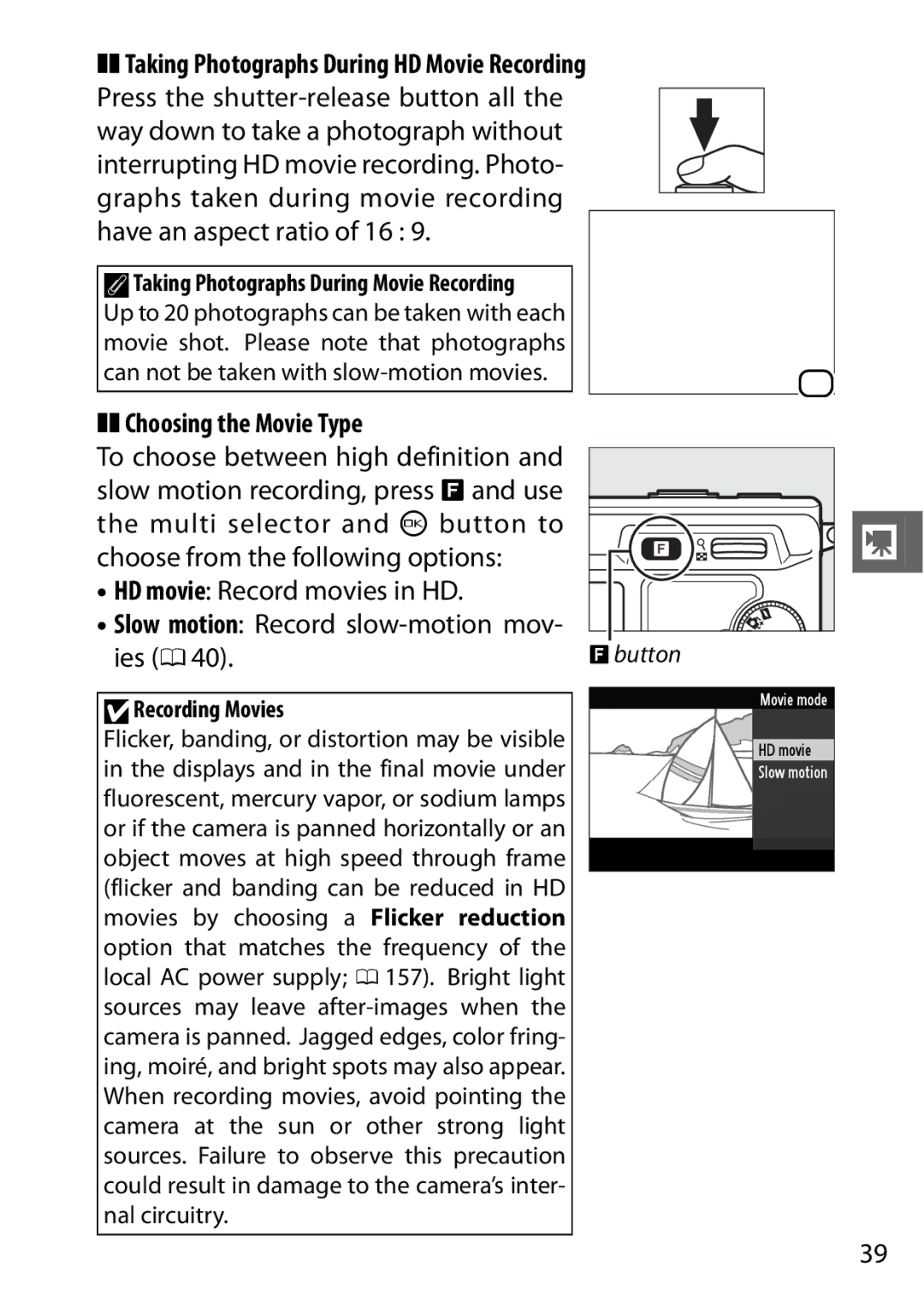 Nikon V1 manual Choosing the Movie Type, DRecording Movies 