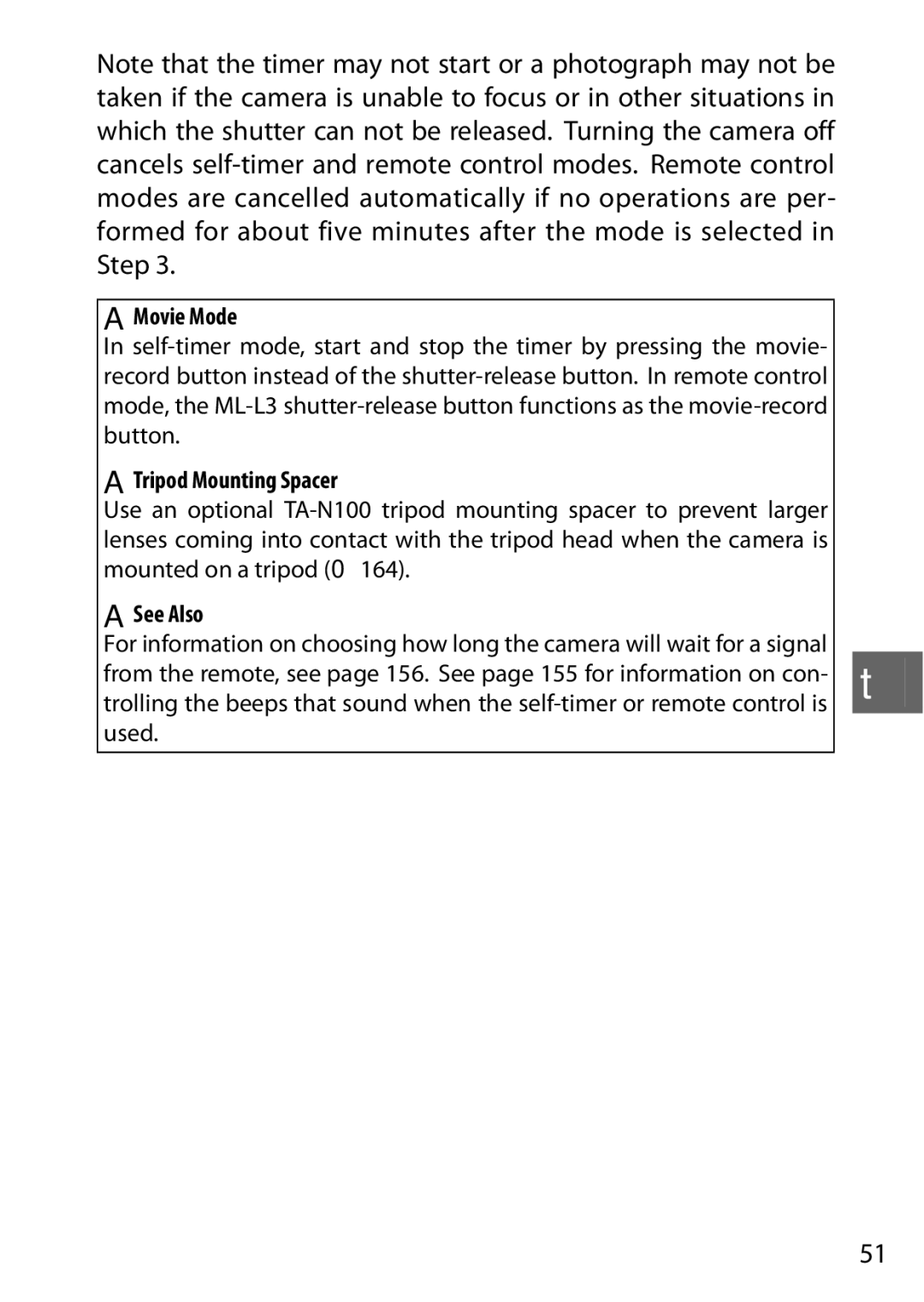 Nikon V1 manual AMovie Mode, ATripod Mounting Spacer 