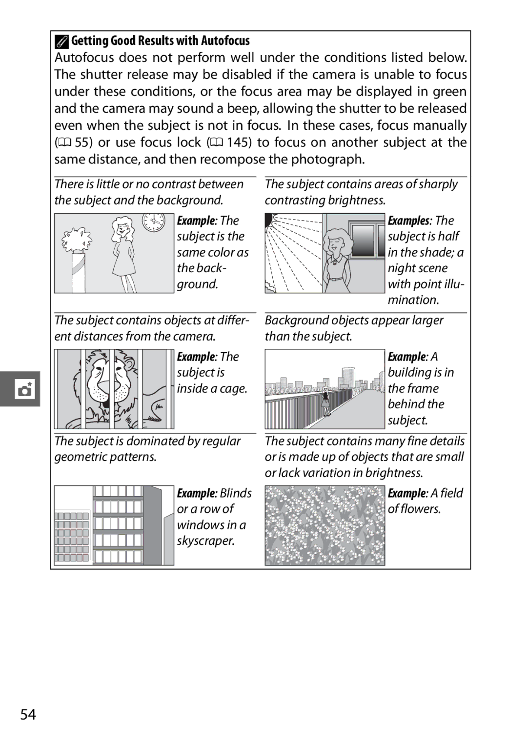 Nikon V1 manual AGetting Good Results with Autofocus, Frame 