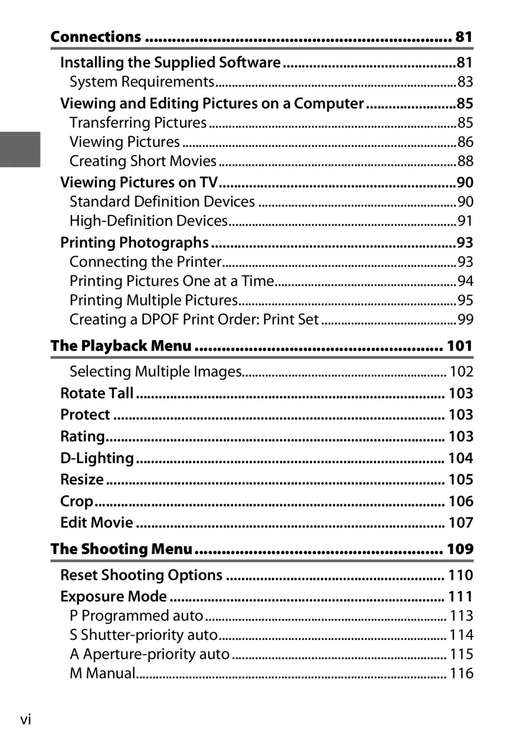 Nikon V1 manual Connections, Playback Menu, Shooting Menu 