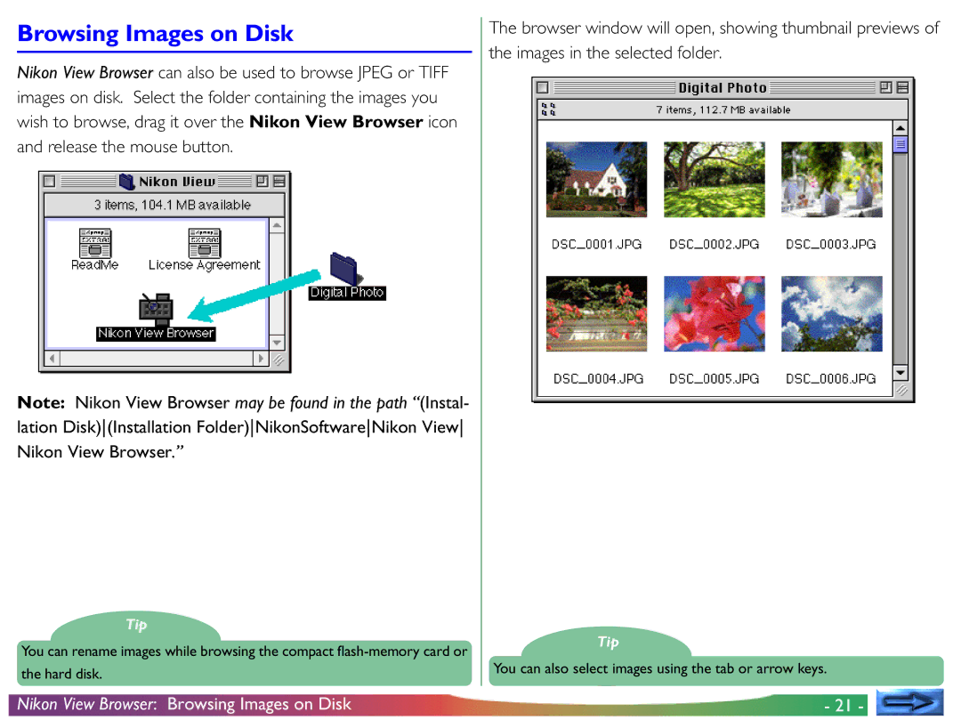 Nikon View DX manual Browsing Images on Disk 