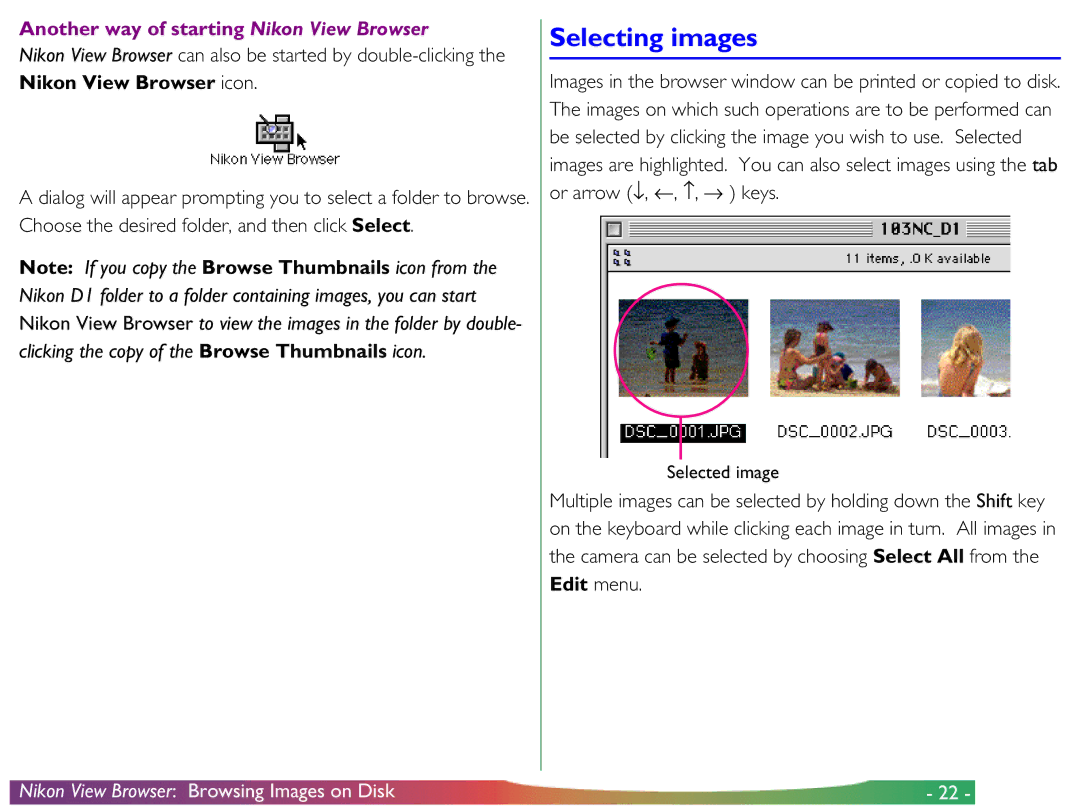 Nikon View DX manual Selecting images 