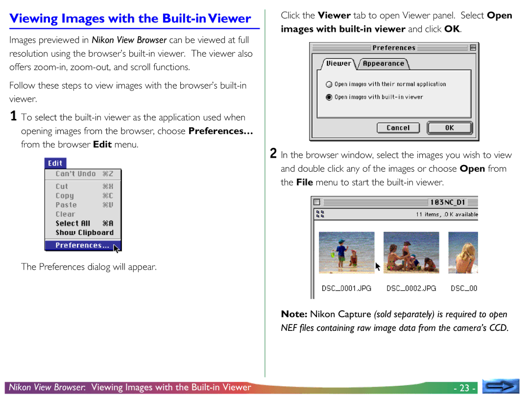 Nikon View DX manual Viewing Images with the Built-inViewer 