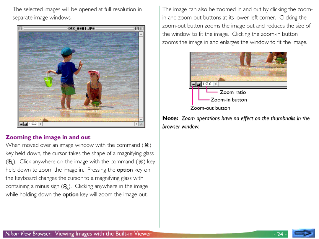 Nikon View DX manual Zooming the image in and out 