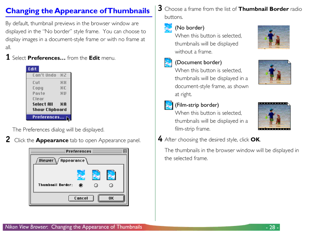 Nikon View DX manual Changing the Appearance of Thumbnails 