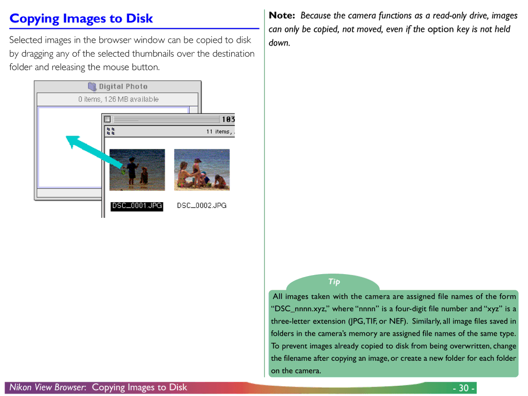 Nikon View DX manual Nikon View Browser Copying Images to Disk 