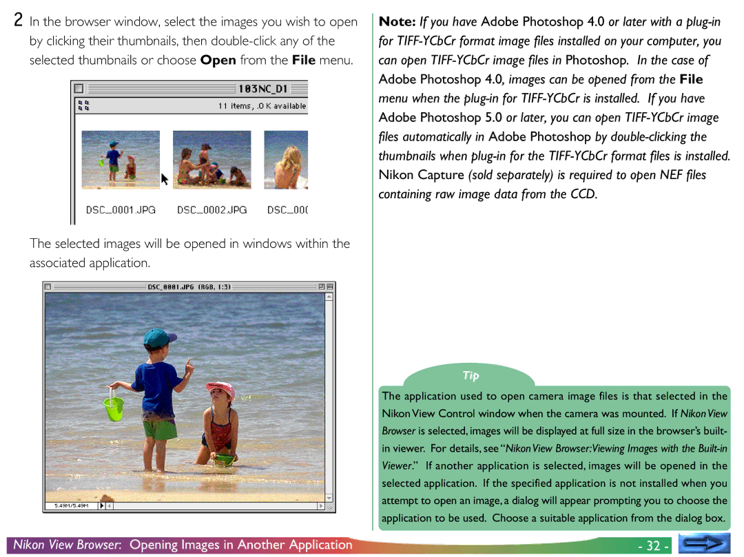 Nikon View DX manual Nikon View Browser Opening Images in Another Application 