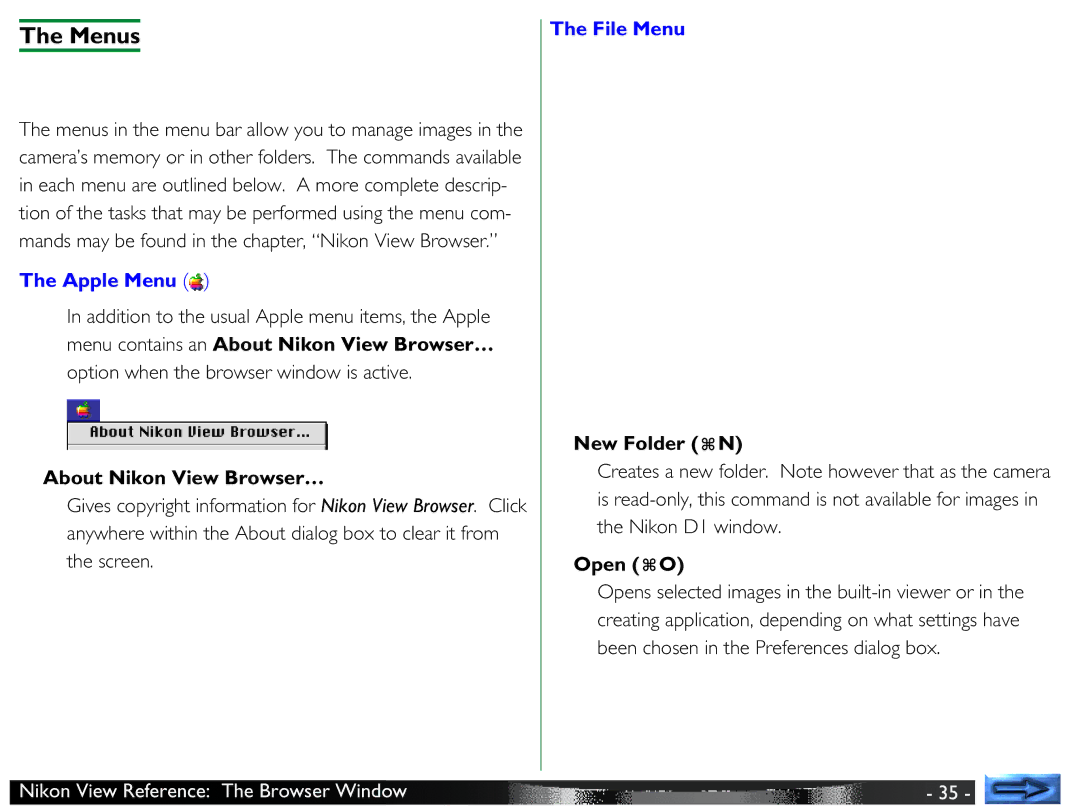Nikon View DX manual About Nikon View Browser…, New Folder N, Open O 