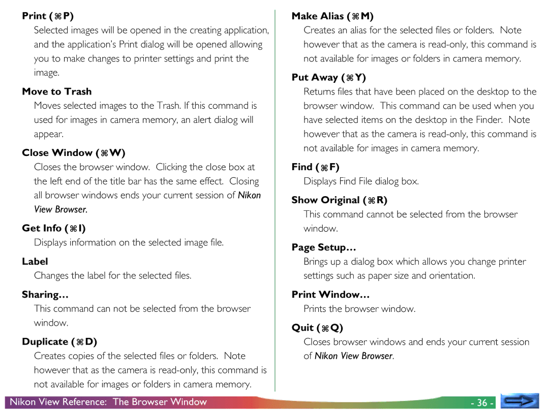 Nikon View DX Print P, Move to Trash, Close Window W, Get Info, Label, Sharing…, Duplicate D, Make Alias M, Put Away Y 