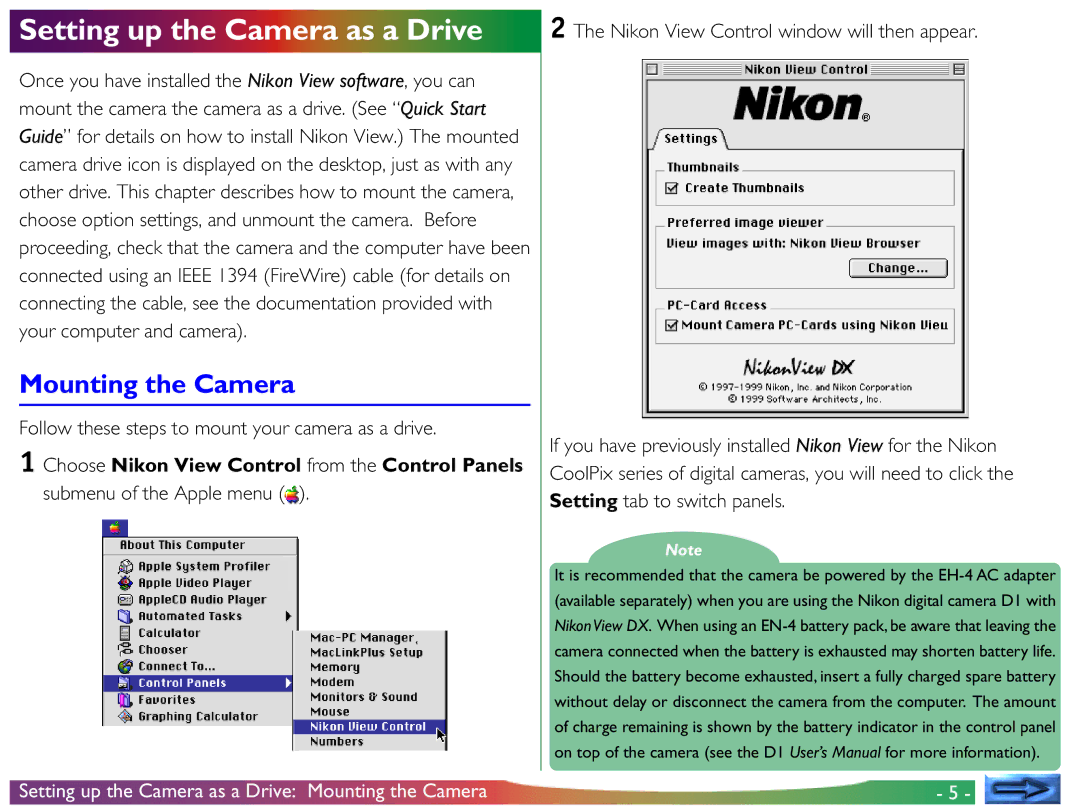 Nikon View DX manual Setting up the Camera as a Drive, Mounting the Camera 