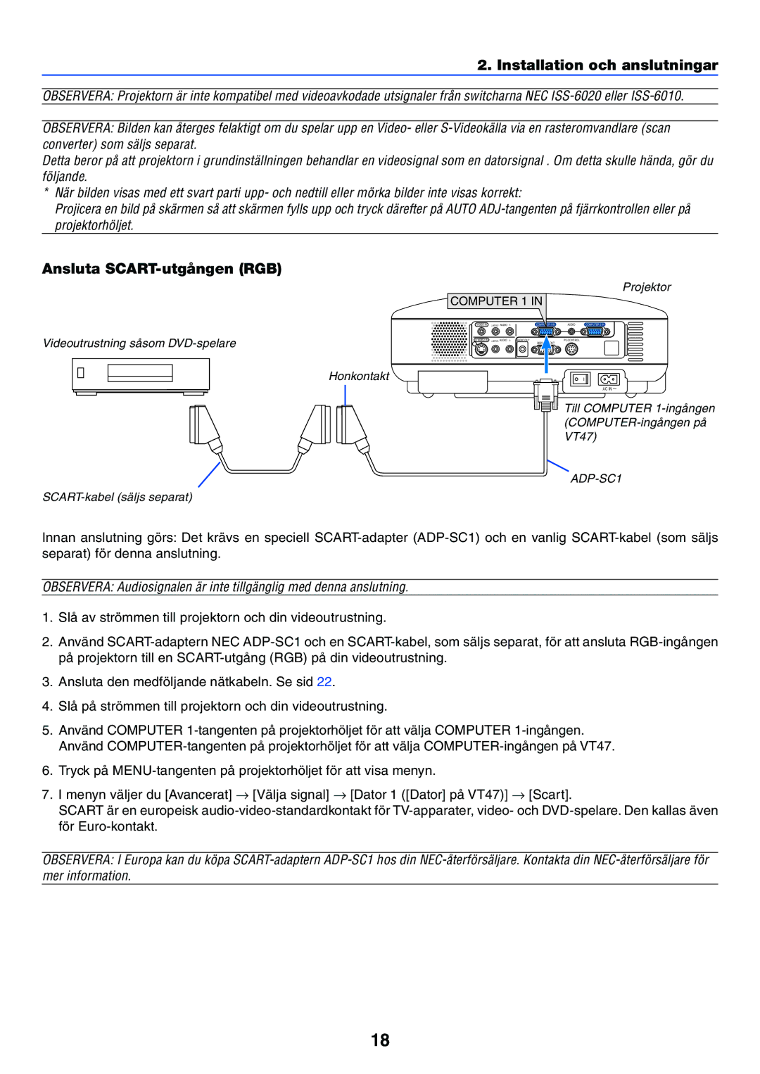 Nikon VT470 manual Ansluta SCART-utgången RGB 