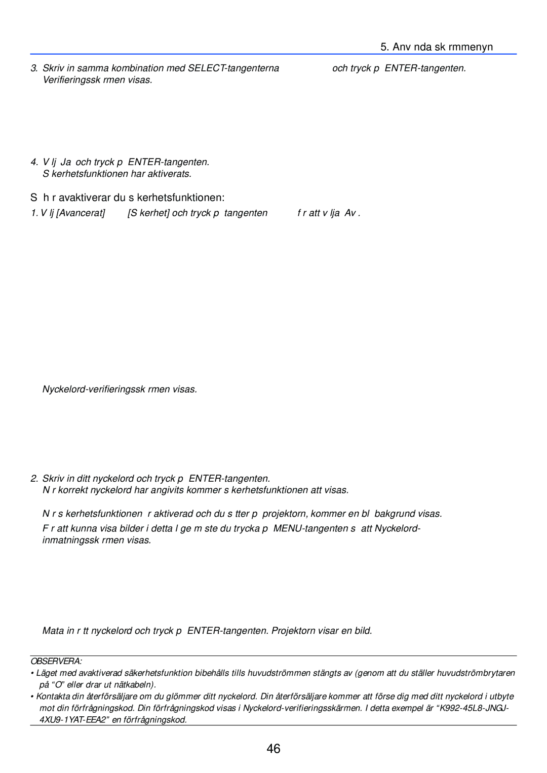 Nikon VT470 manual Så här avaktiverar du säkerhetsfunktionen 