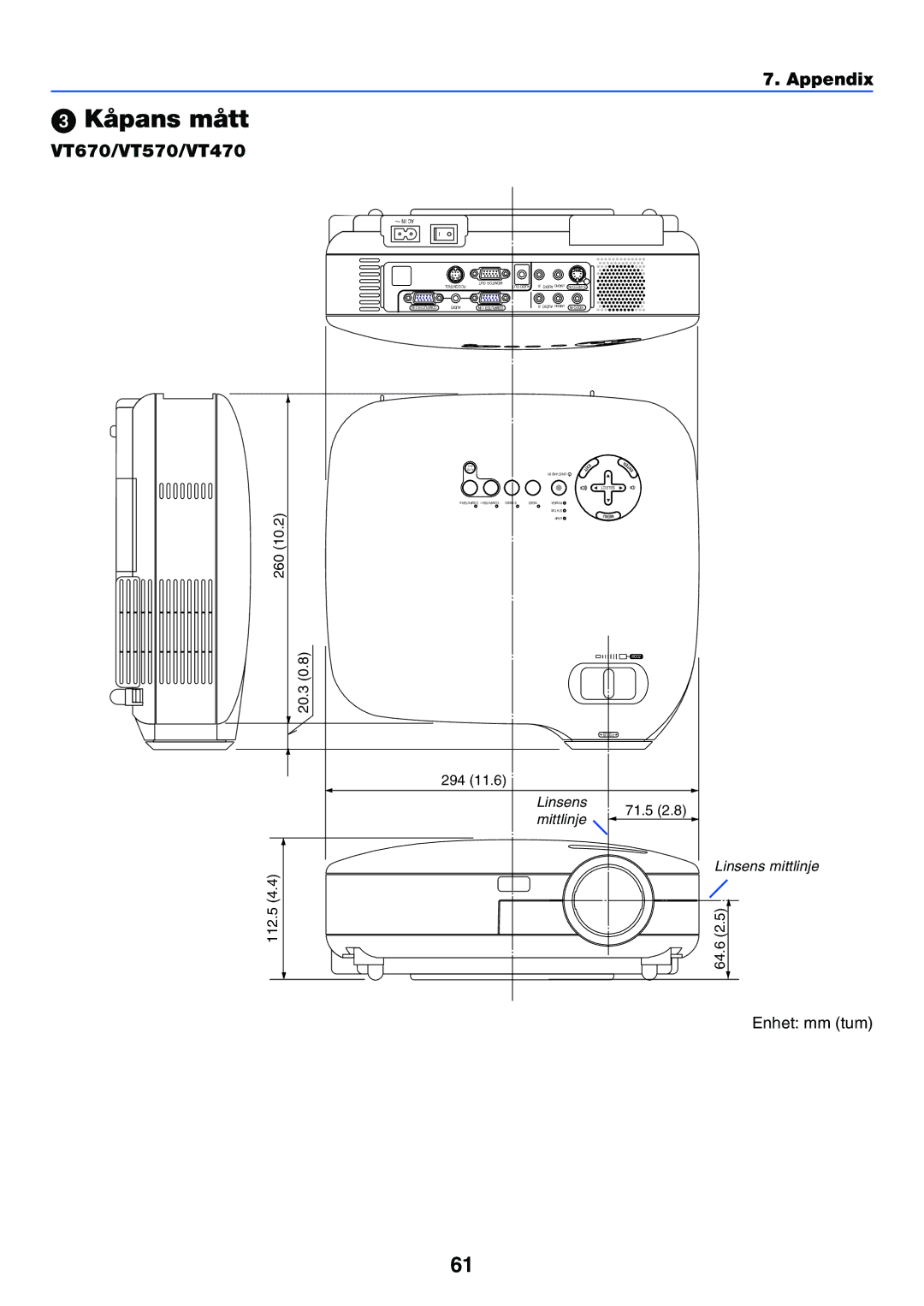 Nikon manual Kåpans mått, VT670/VT570/VT470 