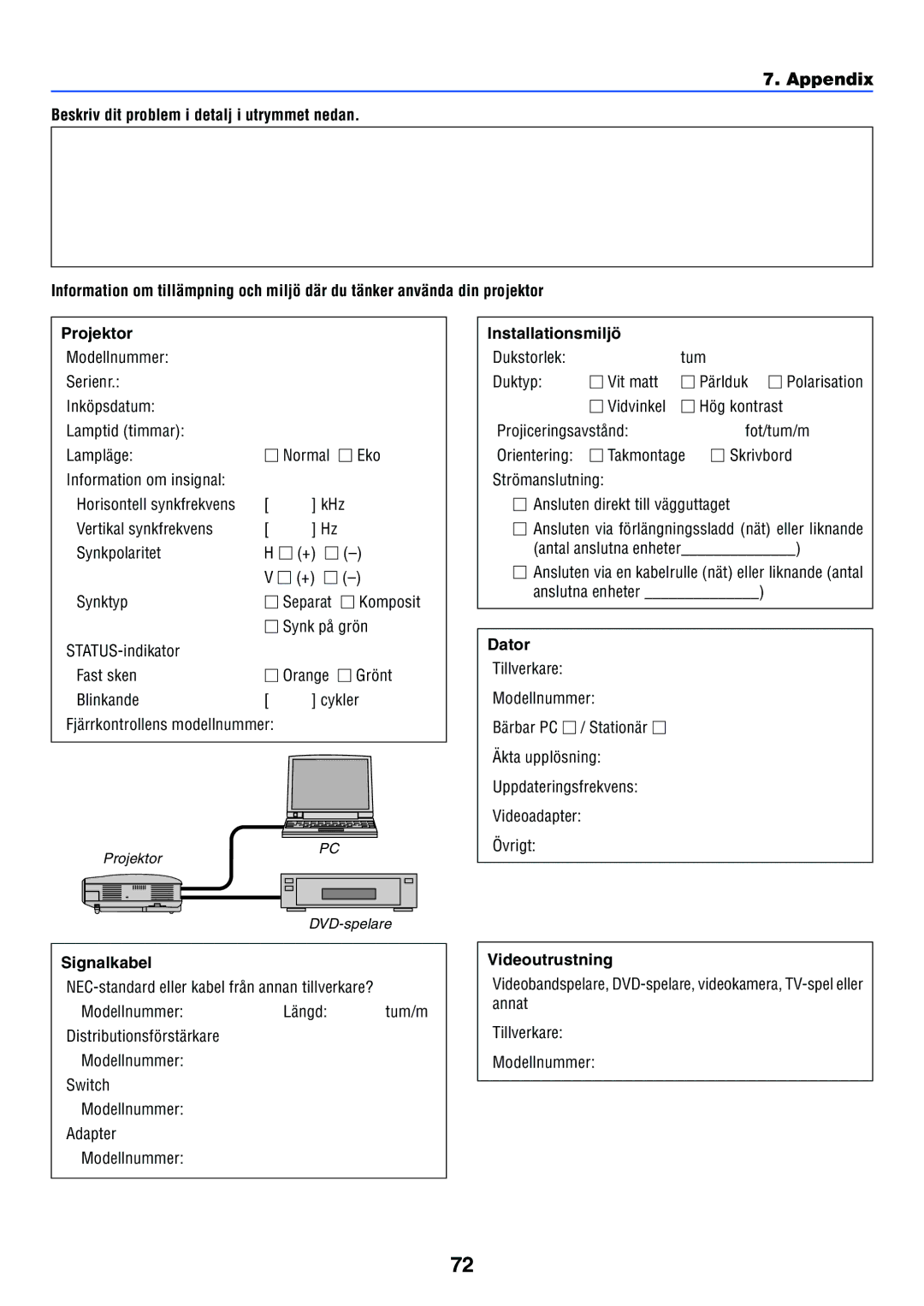 Nikon VT470 manual Installationsmiljö, Dator, Signalkabel, Videoutrustning 