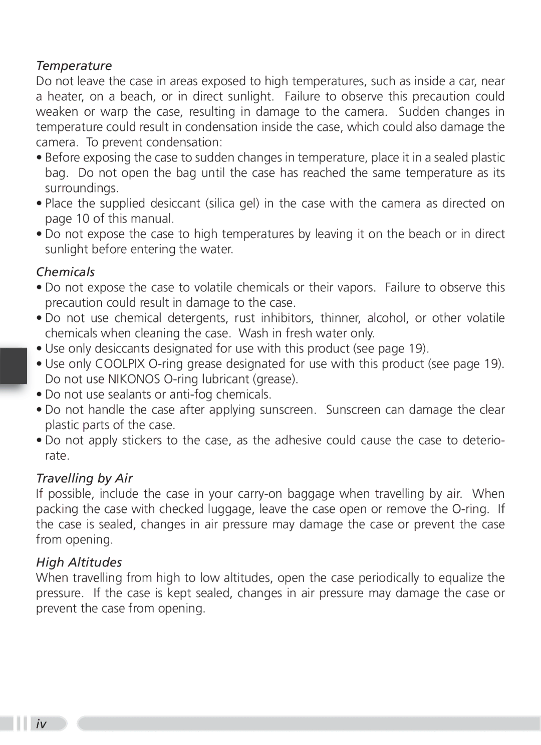 Nikon WP-CP2 user manual Temperature 