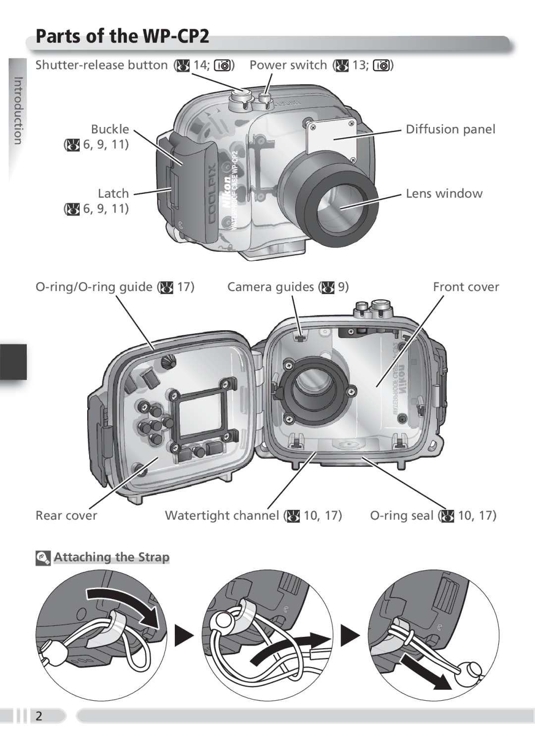 Nikon user manual Parts of the WP-CP2, Attaching the Strap 