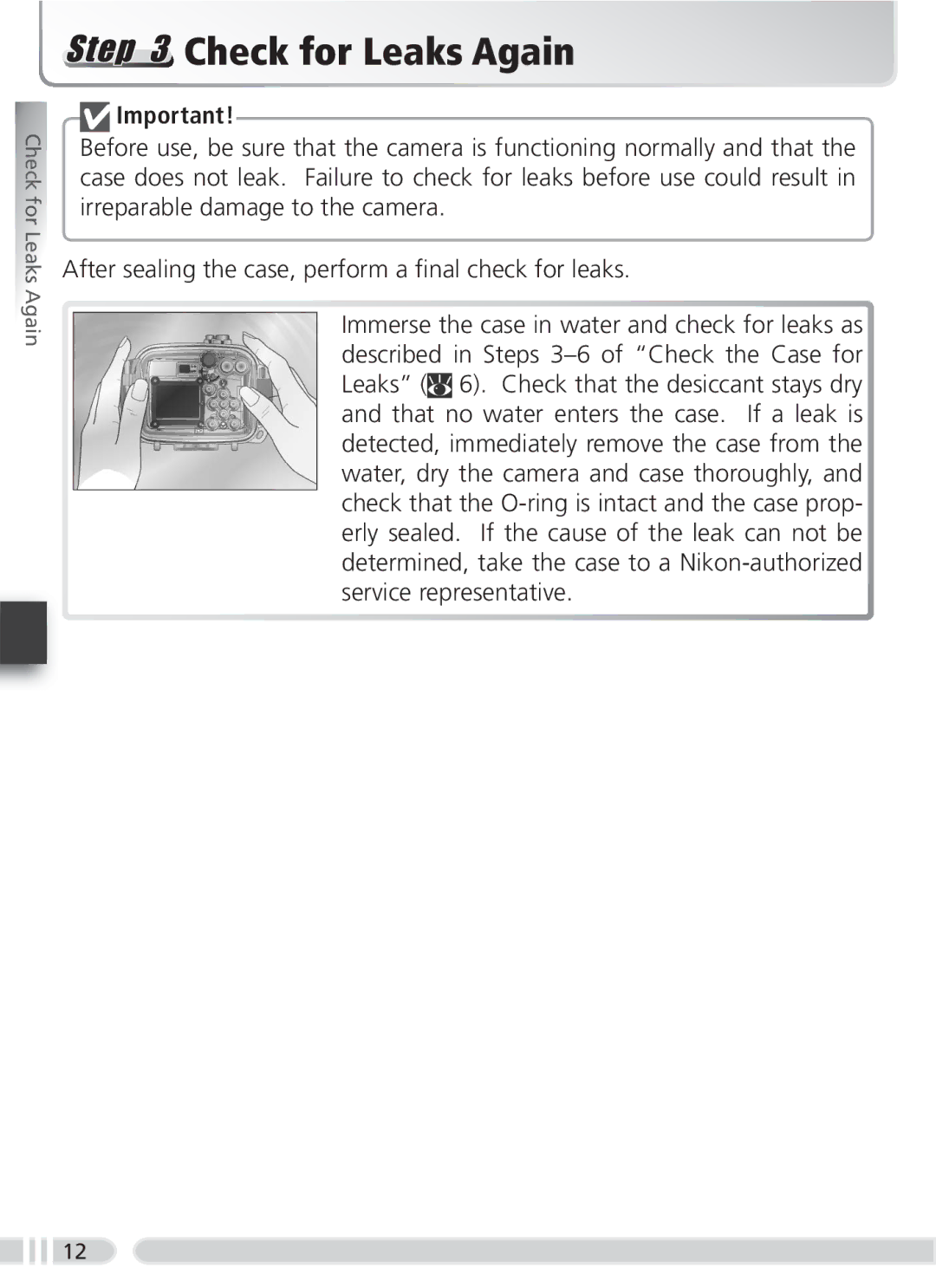 Nikon WP-CP3 user manual Check for Leaks Again 