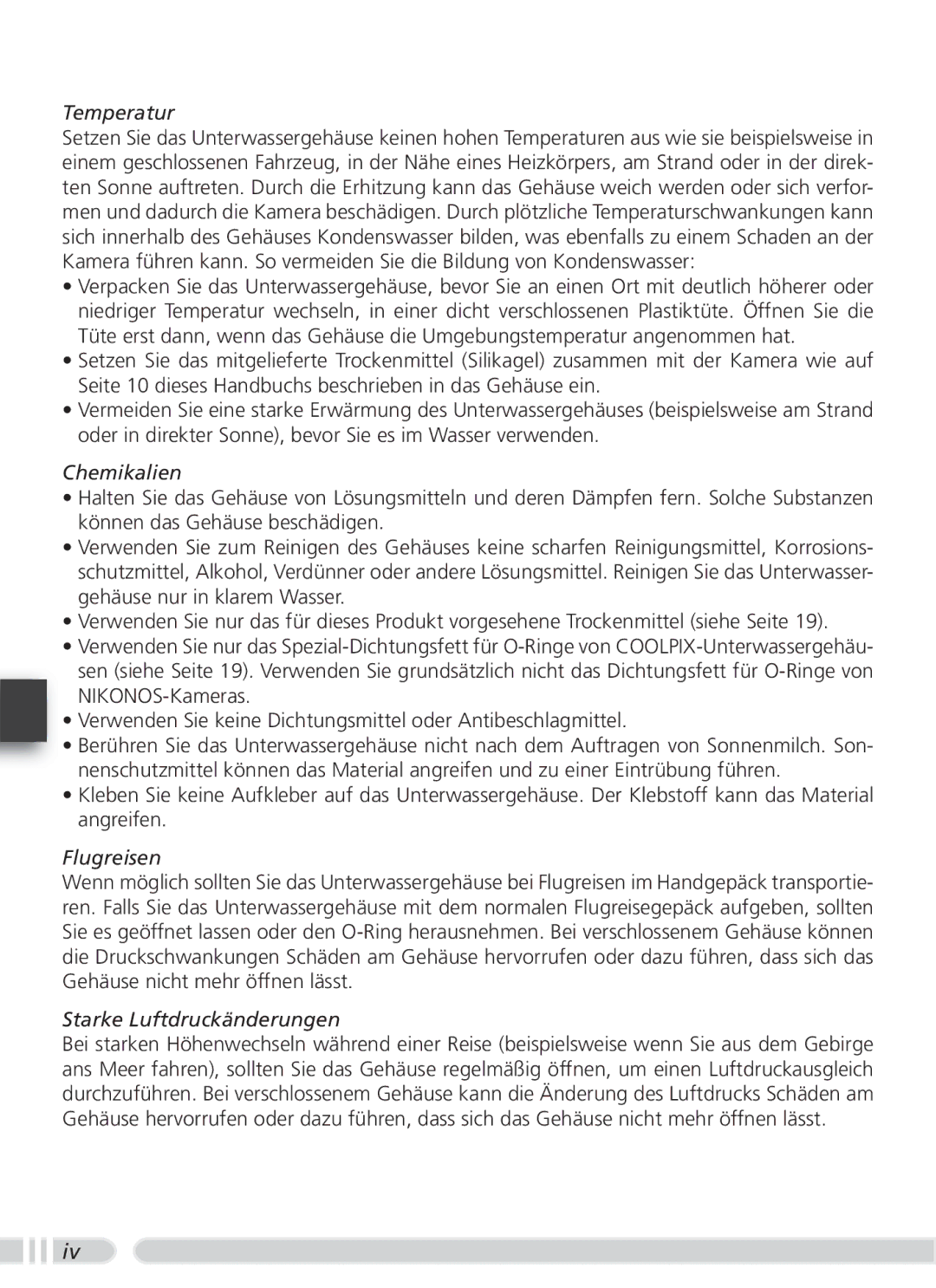 Nikon WP-CP3 user manual Temperatur 